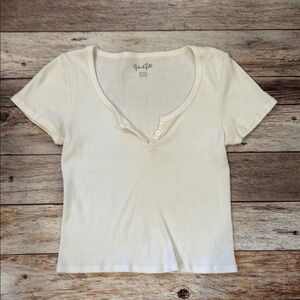Brandy Melville White V neck Short Sleeve Tee